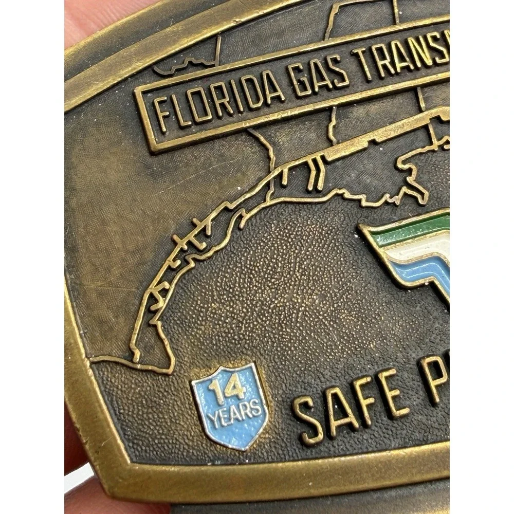 Florida Gas Transmission Safe Performance 14 Years Belt‎ Buckle Vintage Brass
